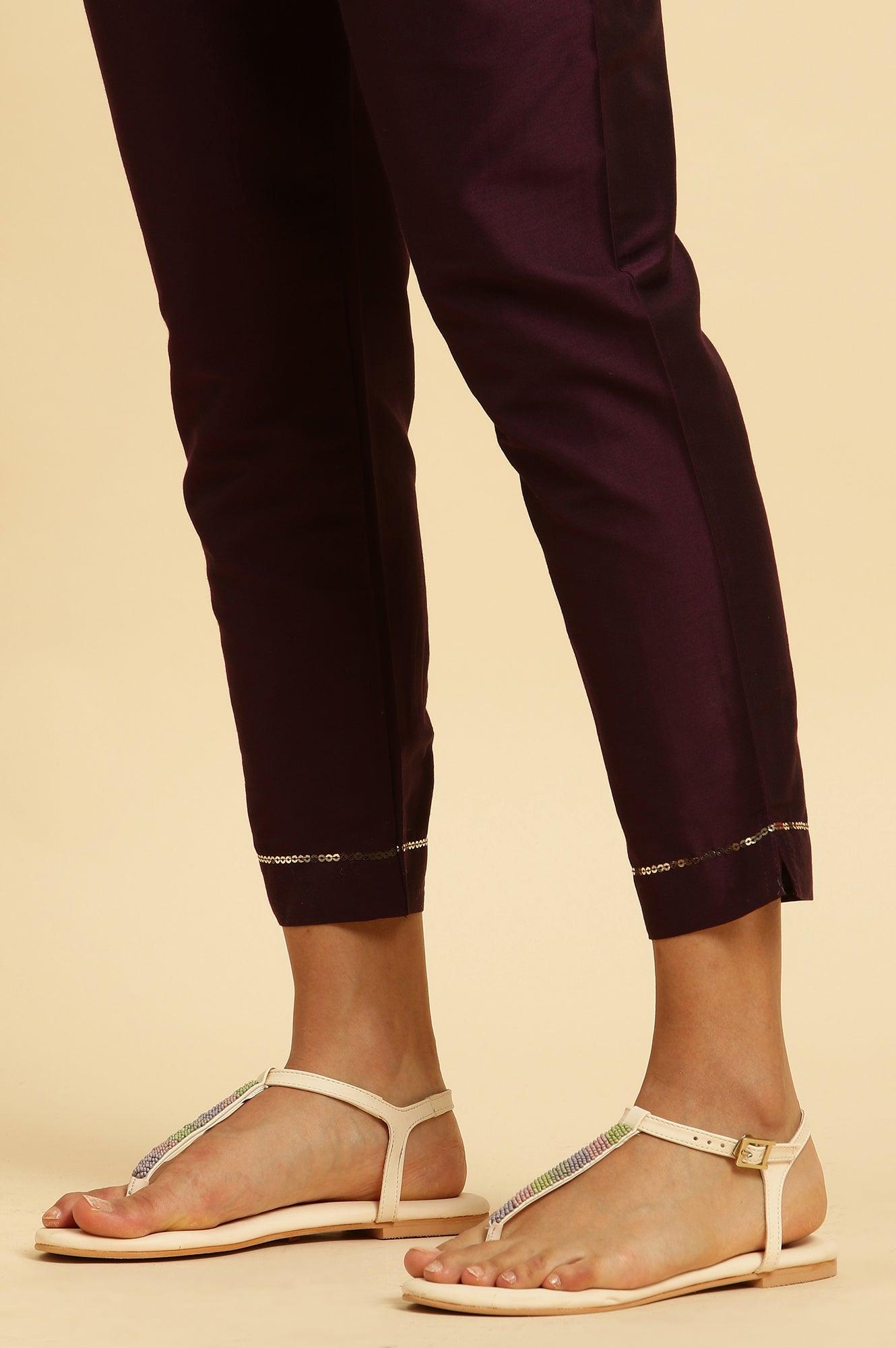 Purple Panelled Embroidered Kurta, Slim Pants And Dupatta Set - wforwoman