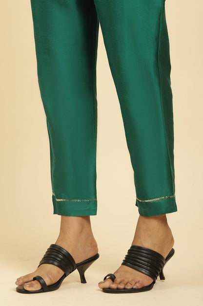 Green Panelled Embroidered Kurta, Slim Pants And Dupatta Set - wforwoman