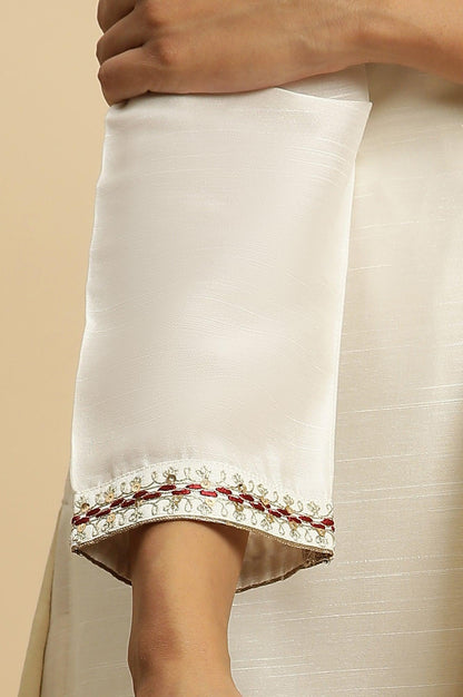 Ivory Zari Embroidered Straight Kurta, Pant And Dupatta Set - wforwoman