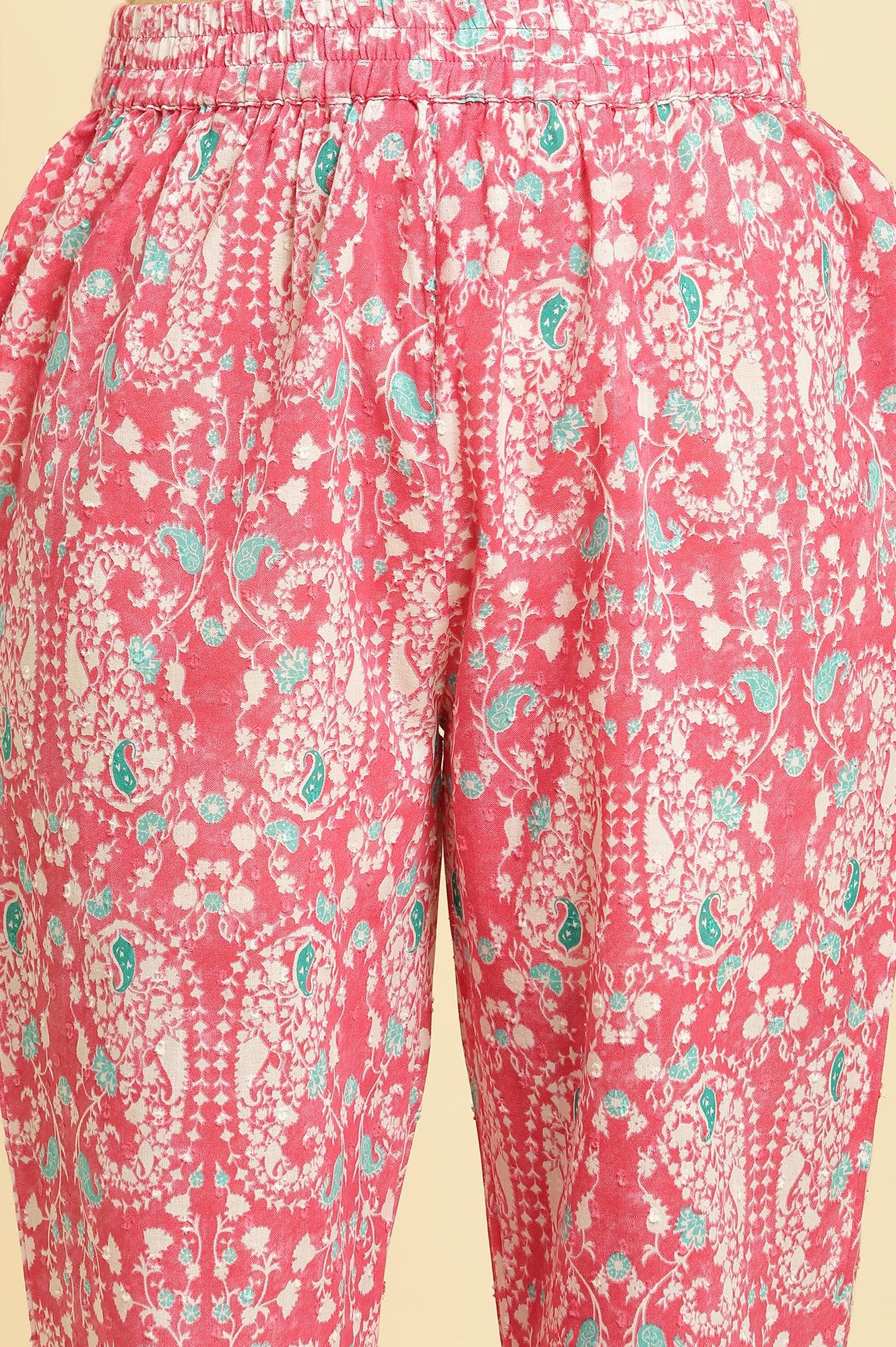 Pink Printed Straight Kurta And Pants Co-Ord Set - wforwoman