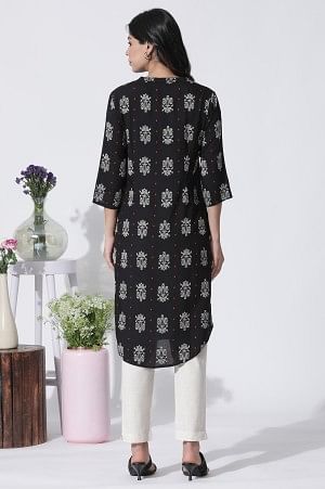 Black Printed Shirt Kurta And Slim Pants Set