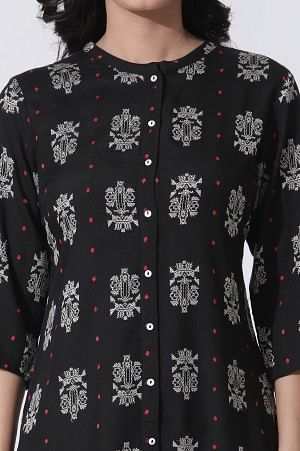 Black Printed Shirt Kurta And Slim Pants Set