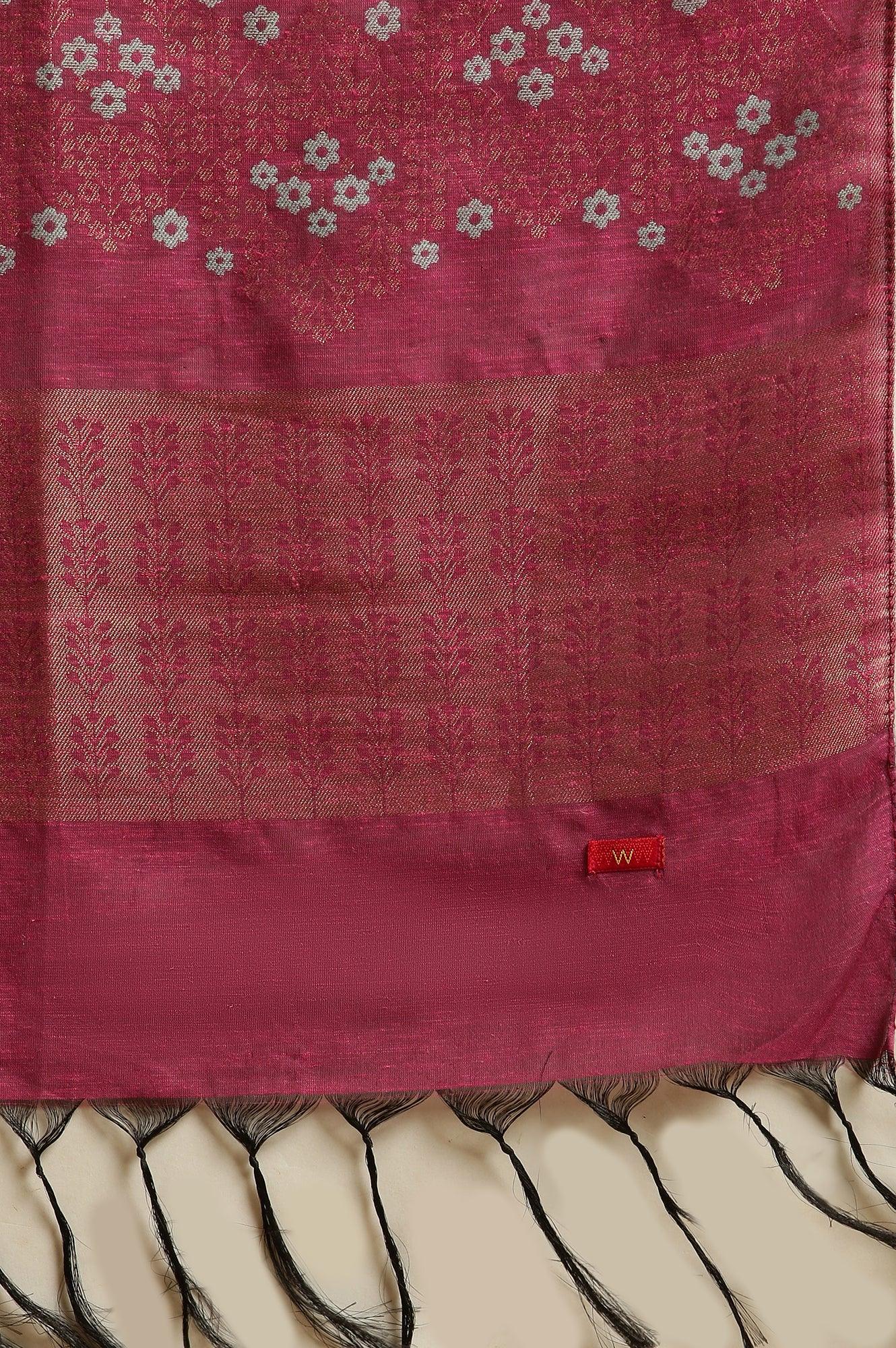 Pink Embellished Kurta, Pants And Jacquard Dupatta Set - wforwoman