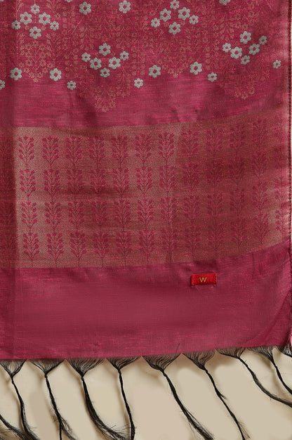 Pink Embellished Kurta, Pants And Jacquard Dupatta Set