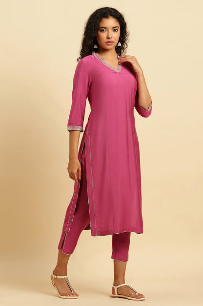 Pink Embellished Kurta, Pants And Jacquard Dupatta Set - wforwoman