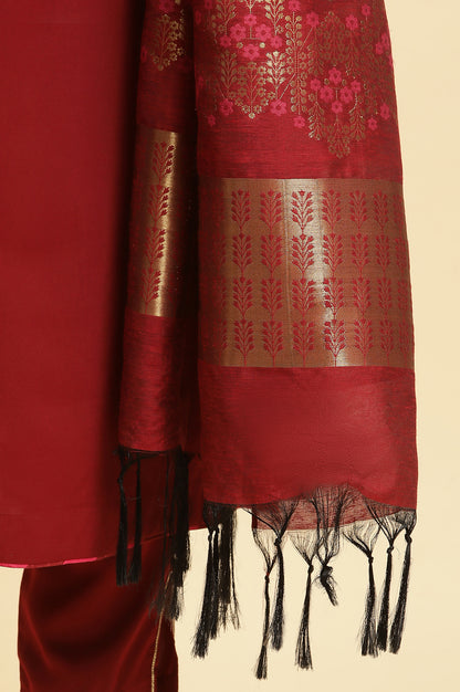 Maroon Solid Kurta, Pants And Jacquard Dupatta - wforwoman