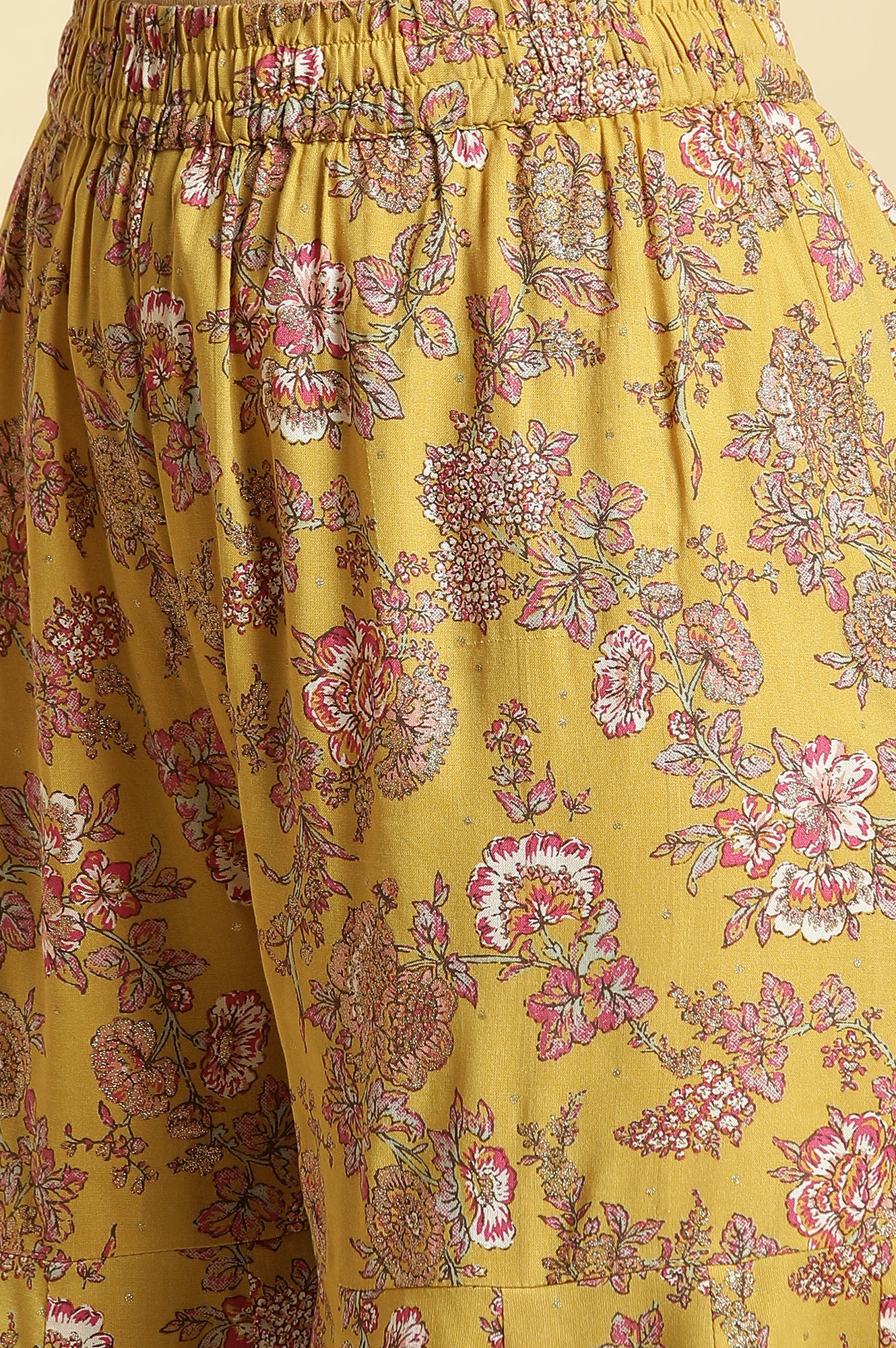 Yellow Floral Printed Short Flared Kurta, Sharara And Dupatta Set