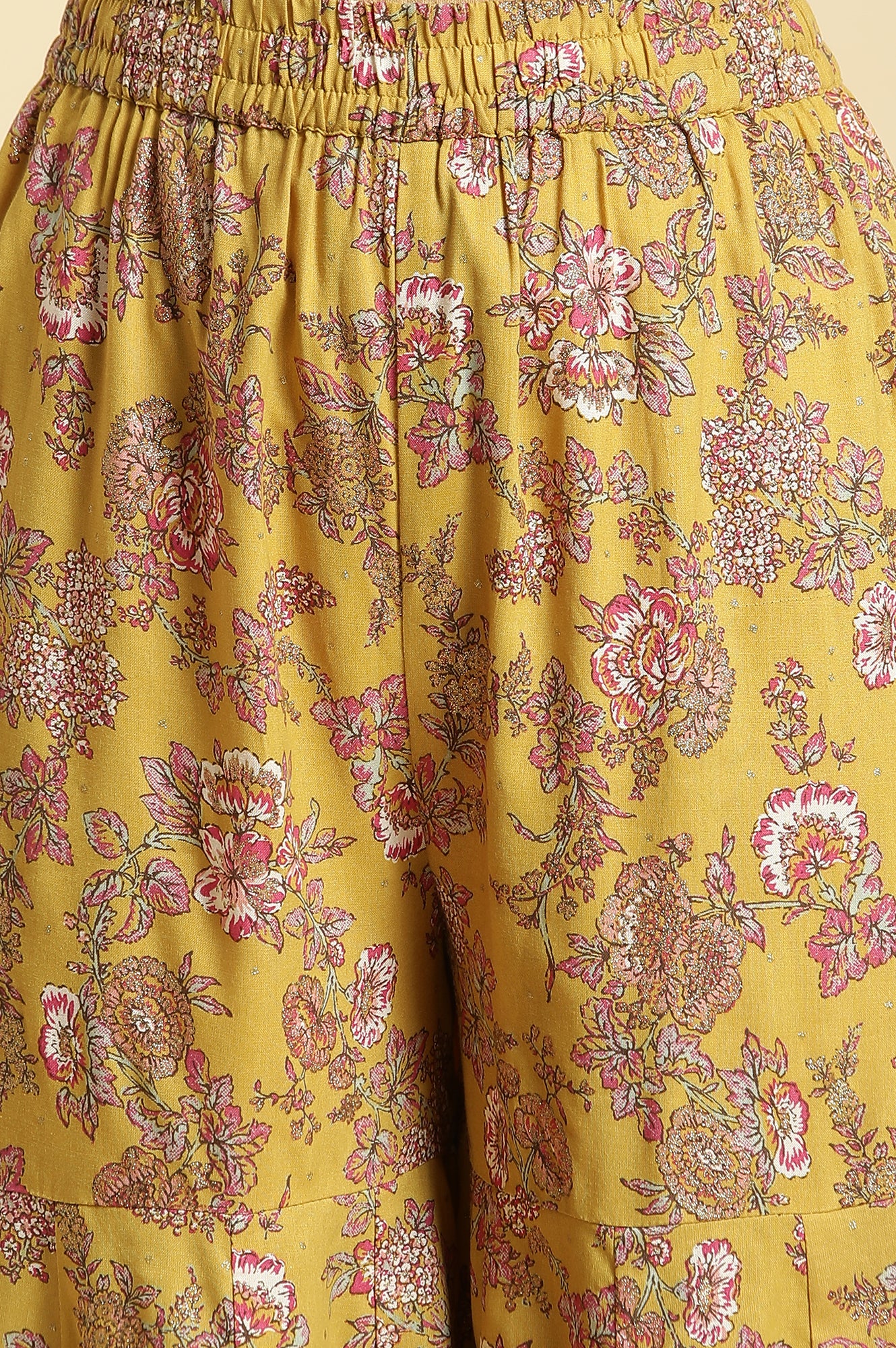 Yellow Floral Printed Short Flared Kurta, Sharara And Dupatta Set