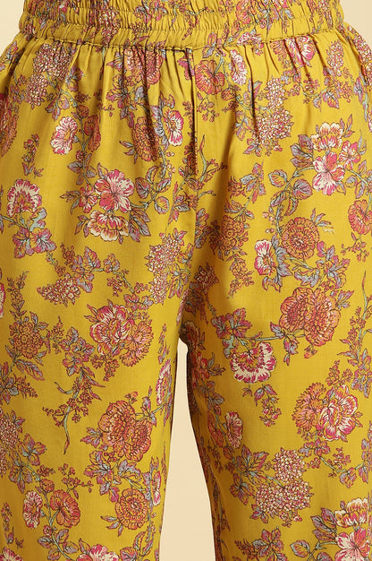 Yellow Chander Floral Printed Kurta, Pants And Dupatta Set