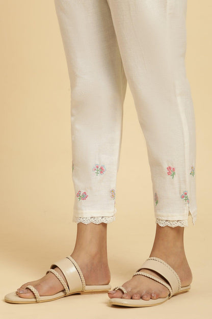 White Floral Printed Gathered Kurta And Pants Set - wforwoman