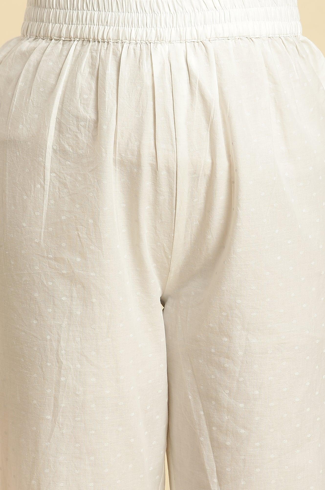 White Cotton Gathered Kurta In Multi-Coloured Print &amp; Pants Set - wforwoman