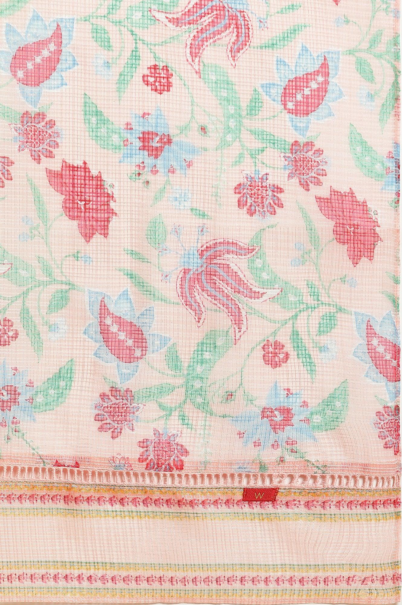Flamingo Pink Floral Printed Anarkali Kurta, Pants And Dupatta Set - wforwoman