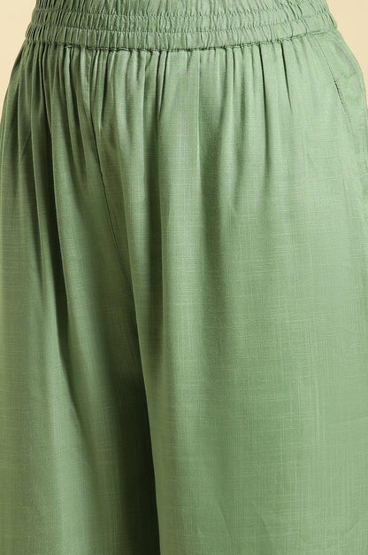 Green Solid Kurta, Printed Gilet And Gathered Pants Set - wforwoman