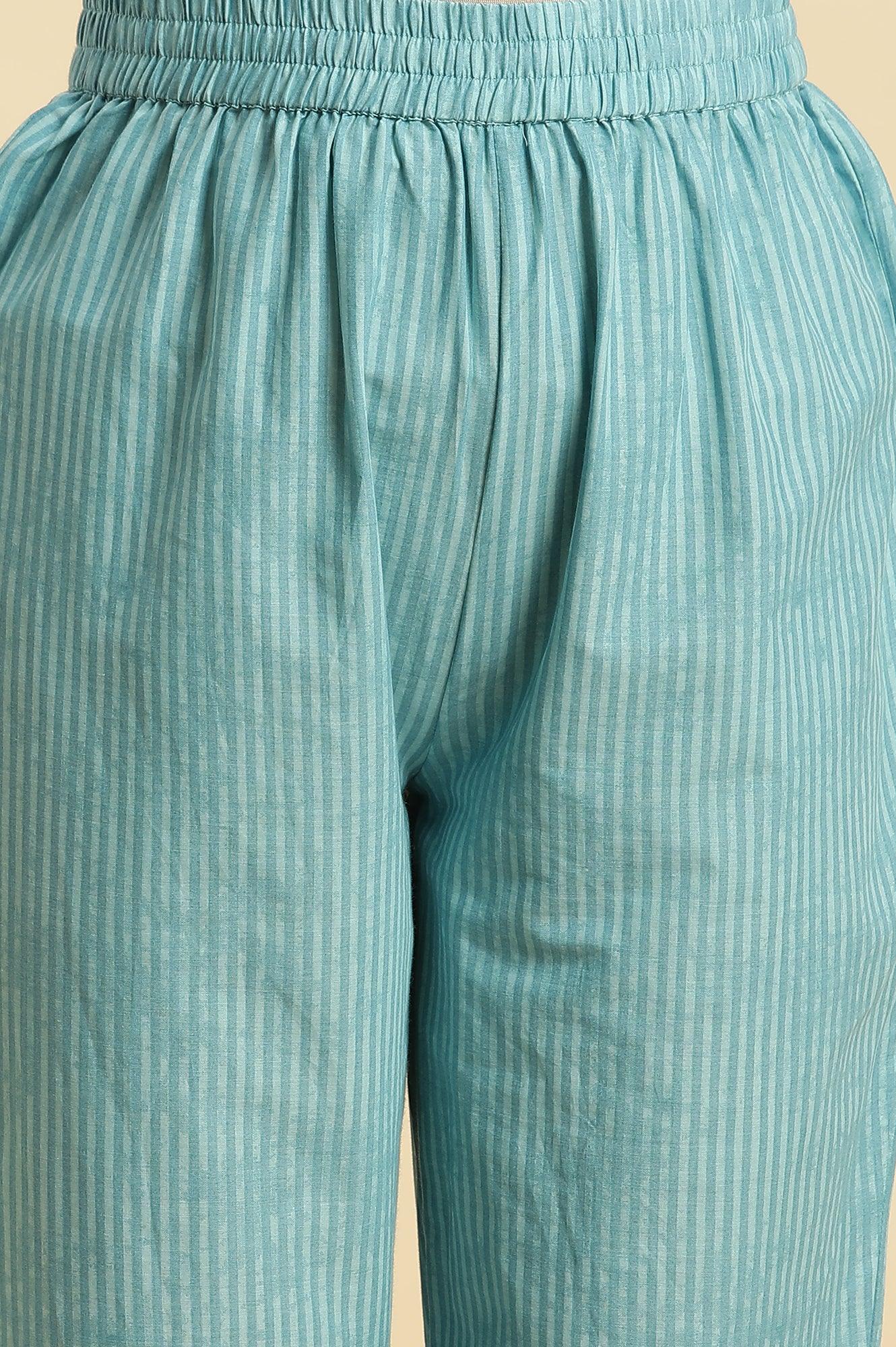 Blue Floral Printed Kurta, Pants And Dupatta Set - wforwoman