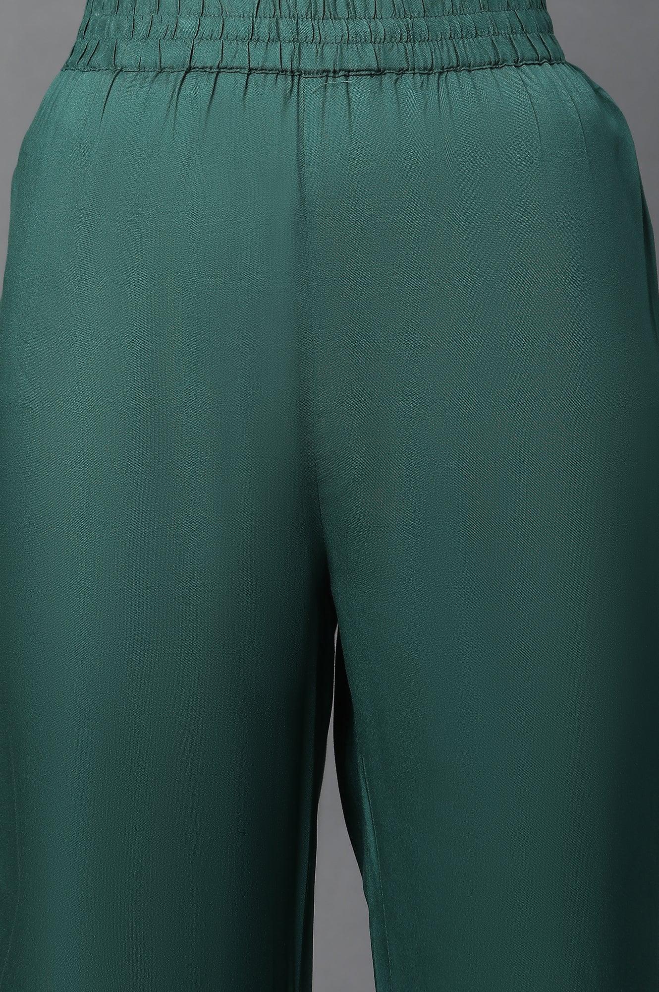 Green Layered Anakali Kurta And Slim Pant Set - wforwoman
