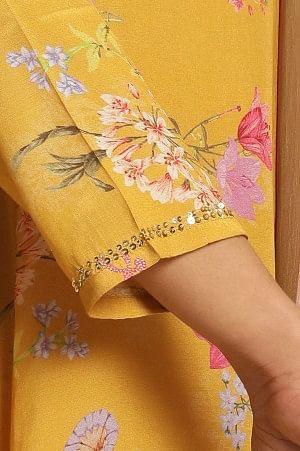 Yellow Printed Embroidered Kurta, Pants And Dupatta Set - wforwoman