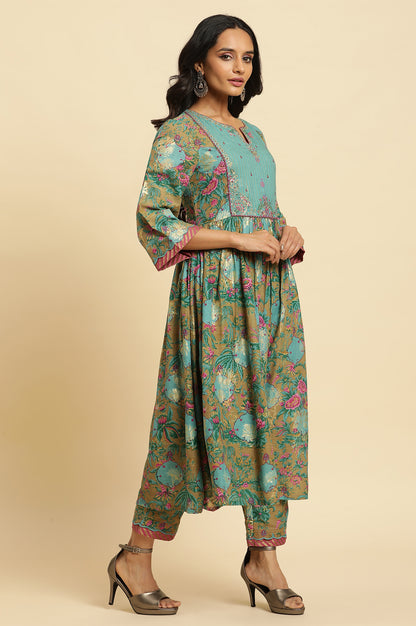 Brown Floral Printed Kurta, Pant And Dupatta Set - wforwoman