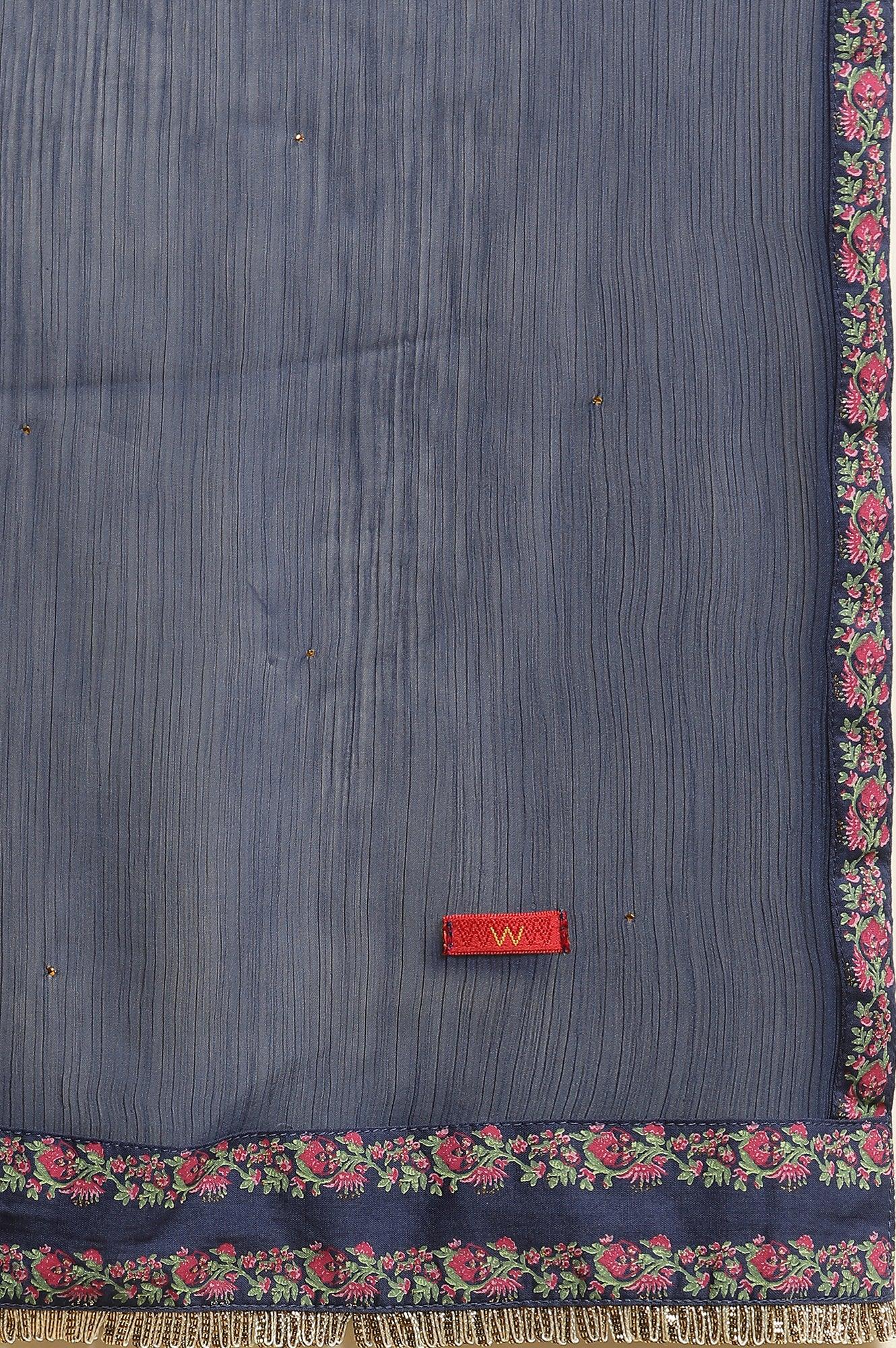 Blue Floral Printed Kurta, Sharara And Dupatta Set - wforwoman