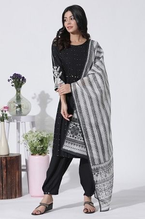 Black Flared Bandhani And Tei-Dyed Kurta, Side Gathered Pants And Kota Dupatta Set