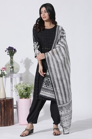 Black Flared Bandhani and Tei-Dyed Kurta, Side Pants and Kota Dupatta Set