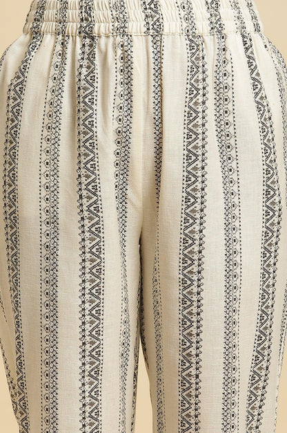 Ecru Printed Kurta &amp; Pants Co-Ord Set With Kantha Detail - wforwoman