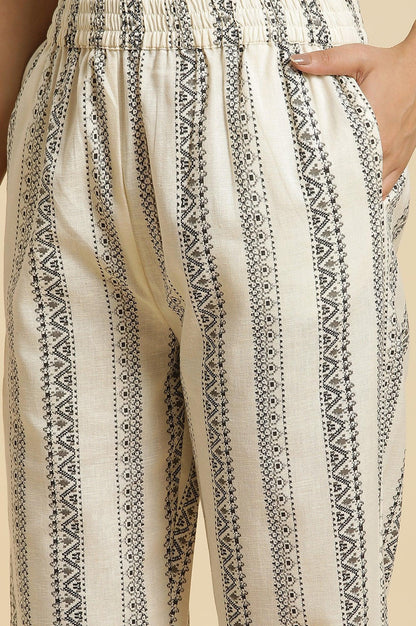 Ecru Printed Kurta &amp; Pants Co-Ord Set With Kantha Detail - wforwoman