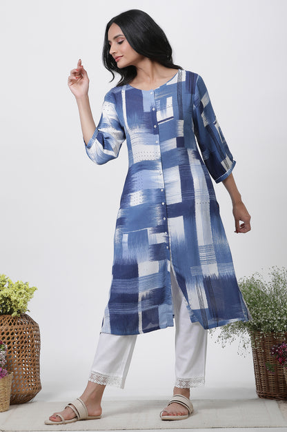 Indigo Abstract Printed Kurta And Straight Pants Set