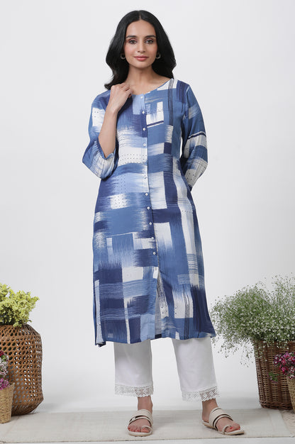 Indigo Abstract Printed Kurta And Straight Pants Set