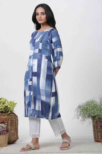 Indigo Abstract Printed Kurta And Straight Pants Set