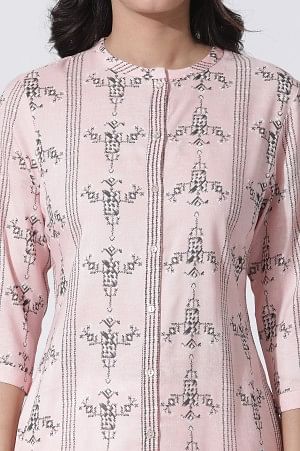 Pink Geometric Printed Shirt Kurta And Pants Set