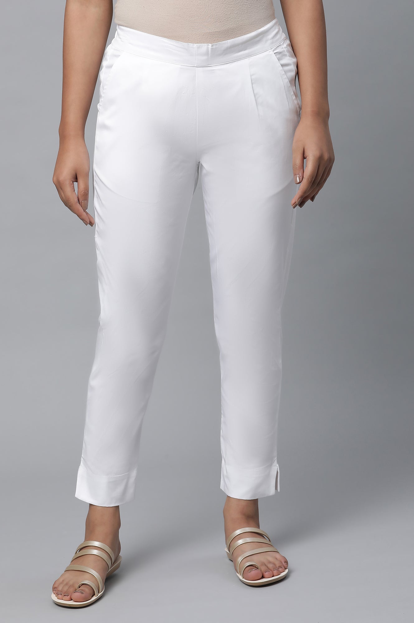 White Cotton Basic Trouser Pants