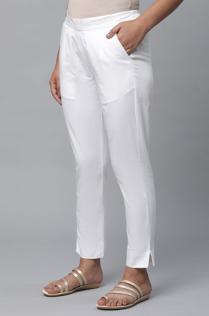 White Cotton Basic Trouser Pants