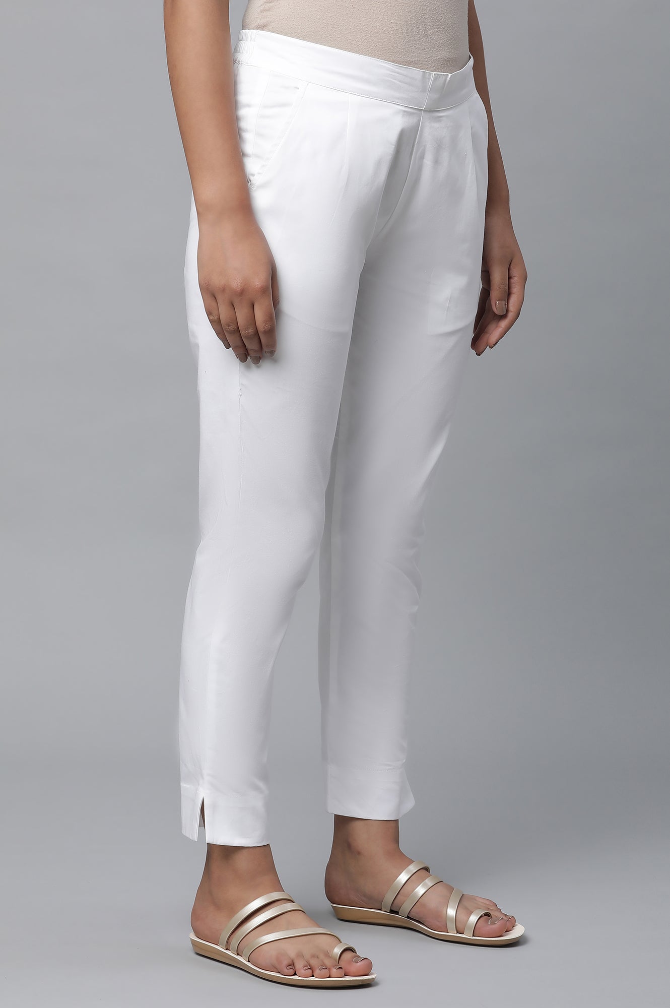 White Cotton Basic Trouser Pants