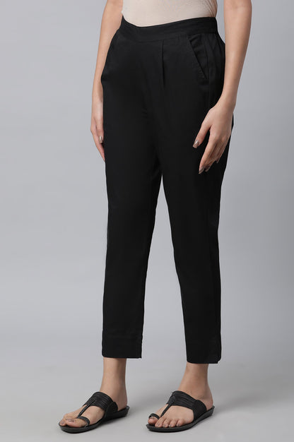 Black Cotton Basic Trouser Pants