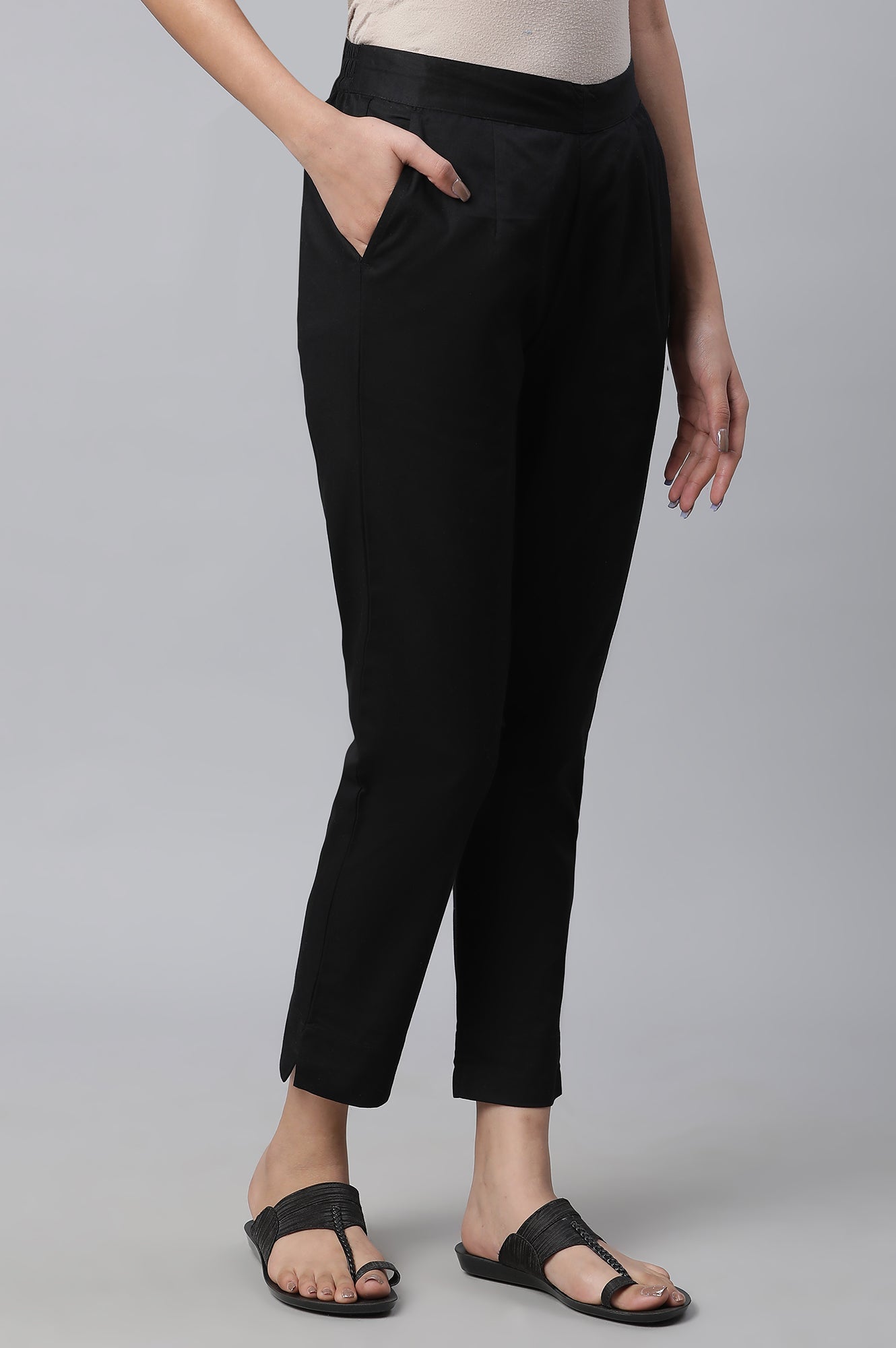 Black Cotton Basic Trouser Pants