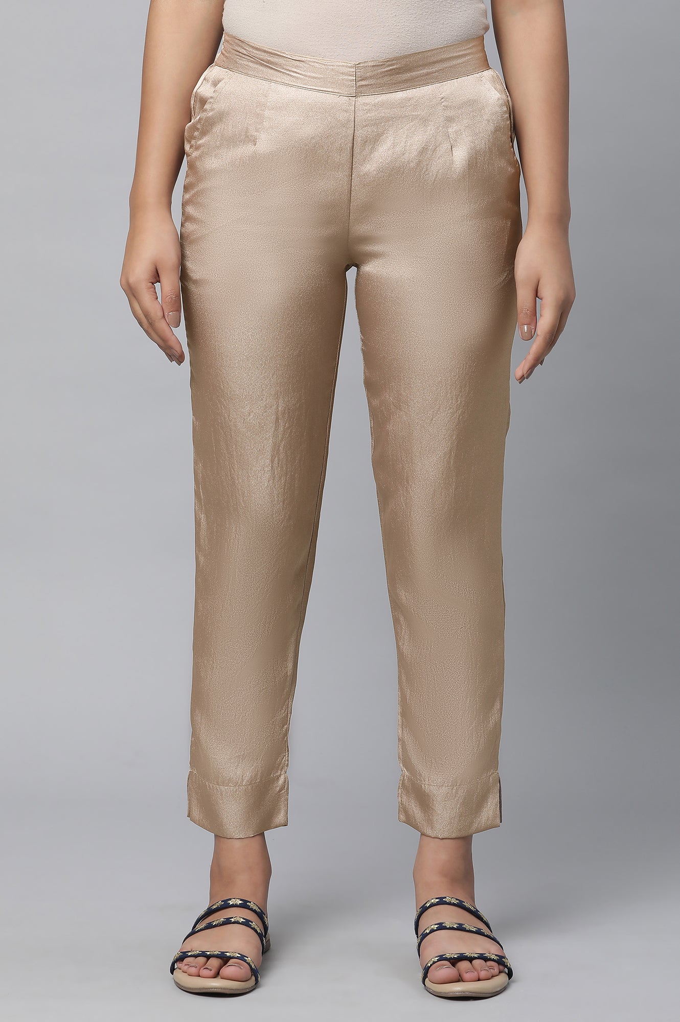 Antique Gold Pants in Korean Satin