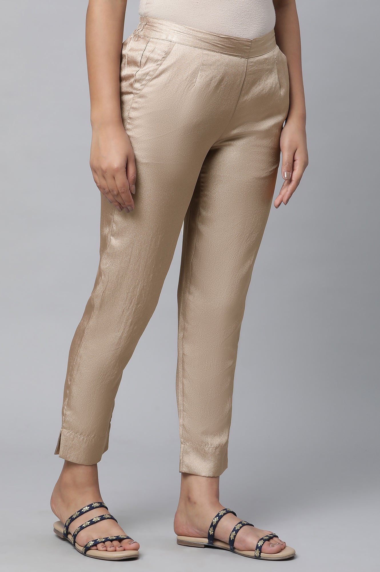 Antique Gold Pants in Korean Satin