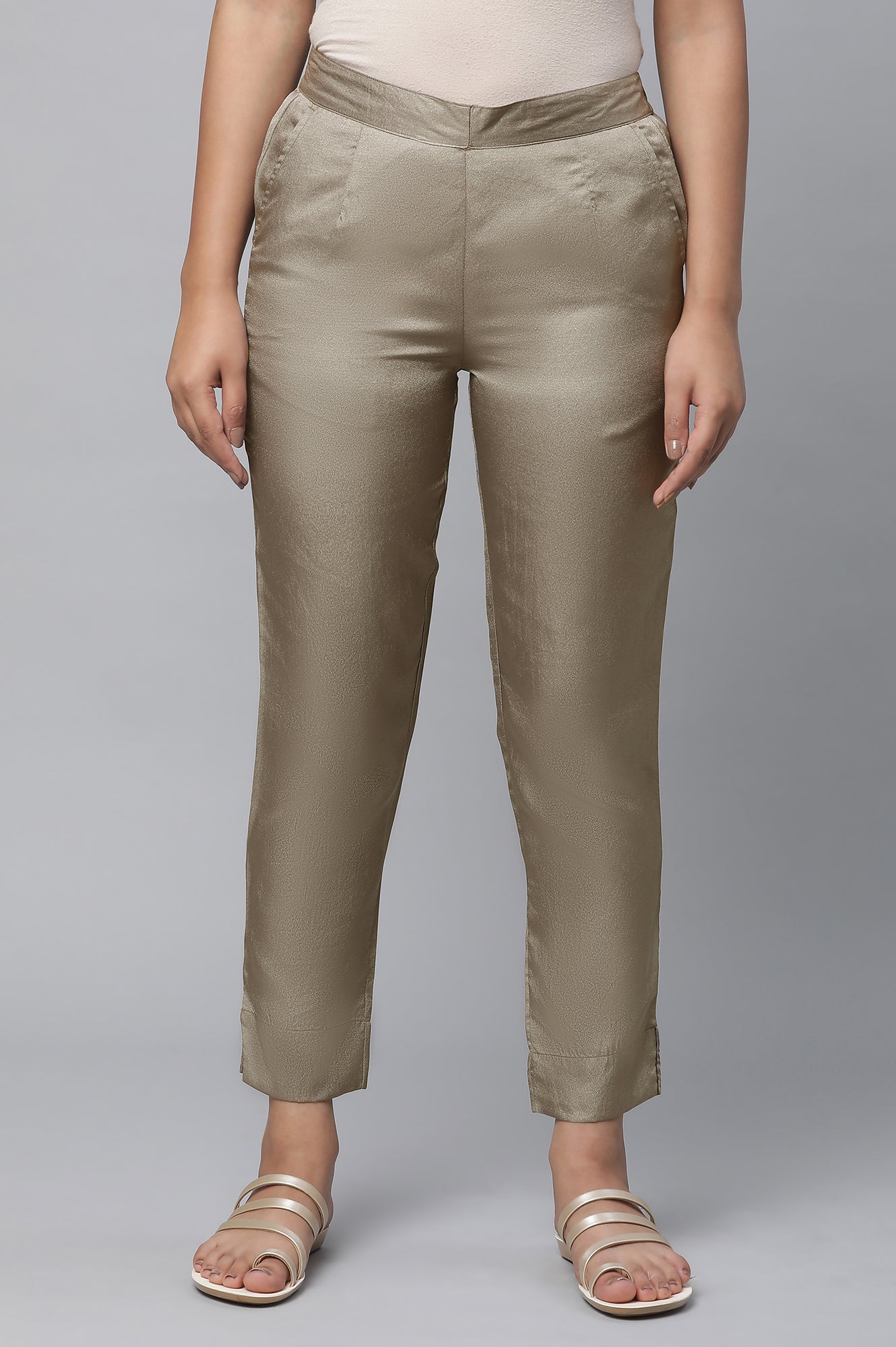 Green Solid Trouser Pants in Korean Silk