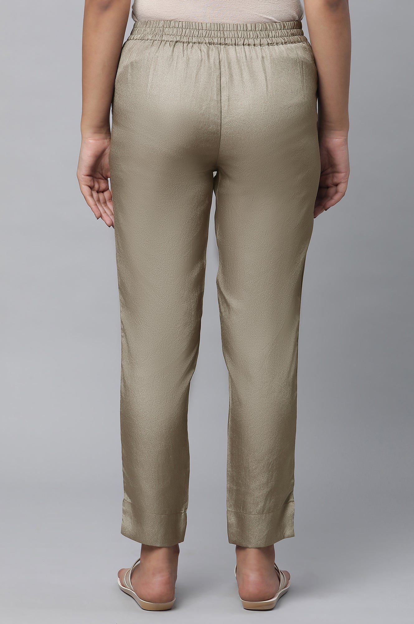 Green Solid Trouser Pants in Korean Silk