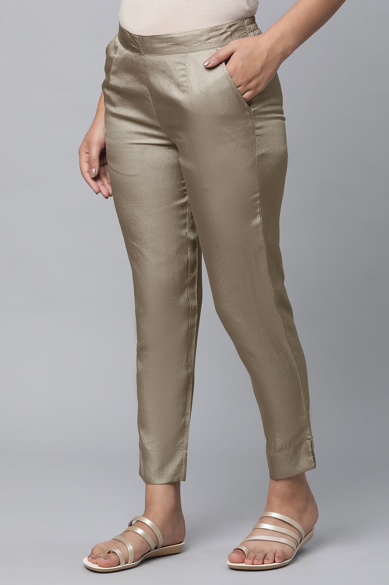 Green Solid Trouser Pants in Korean Silk