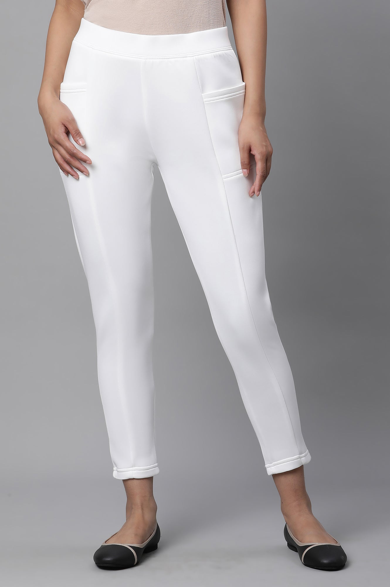 White Solid Yoga Tights