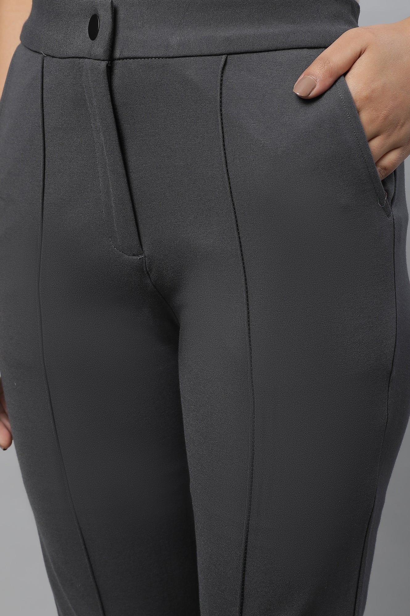 Grey Solid Pintuck Trousers