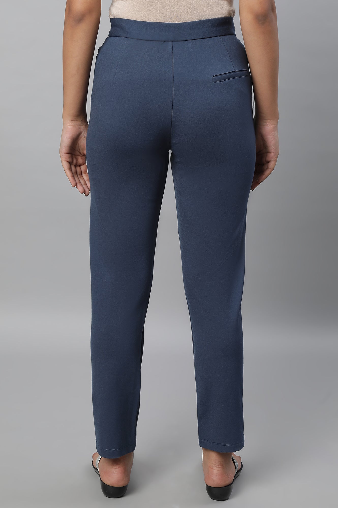 Blue Solid Pintuck Trousers