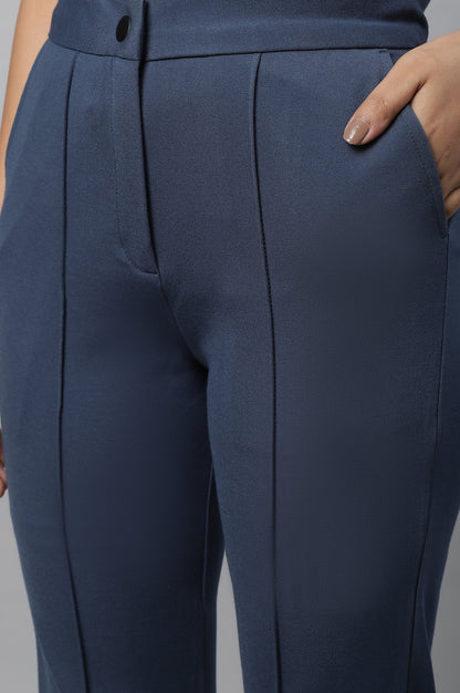 Blue Solid Pintuck Trousers