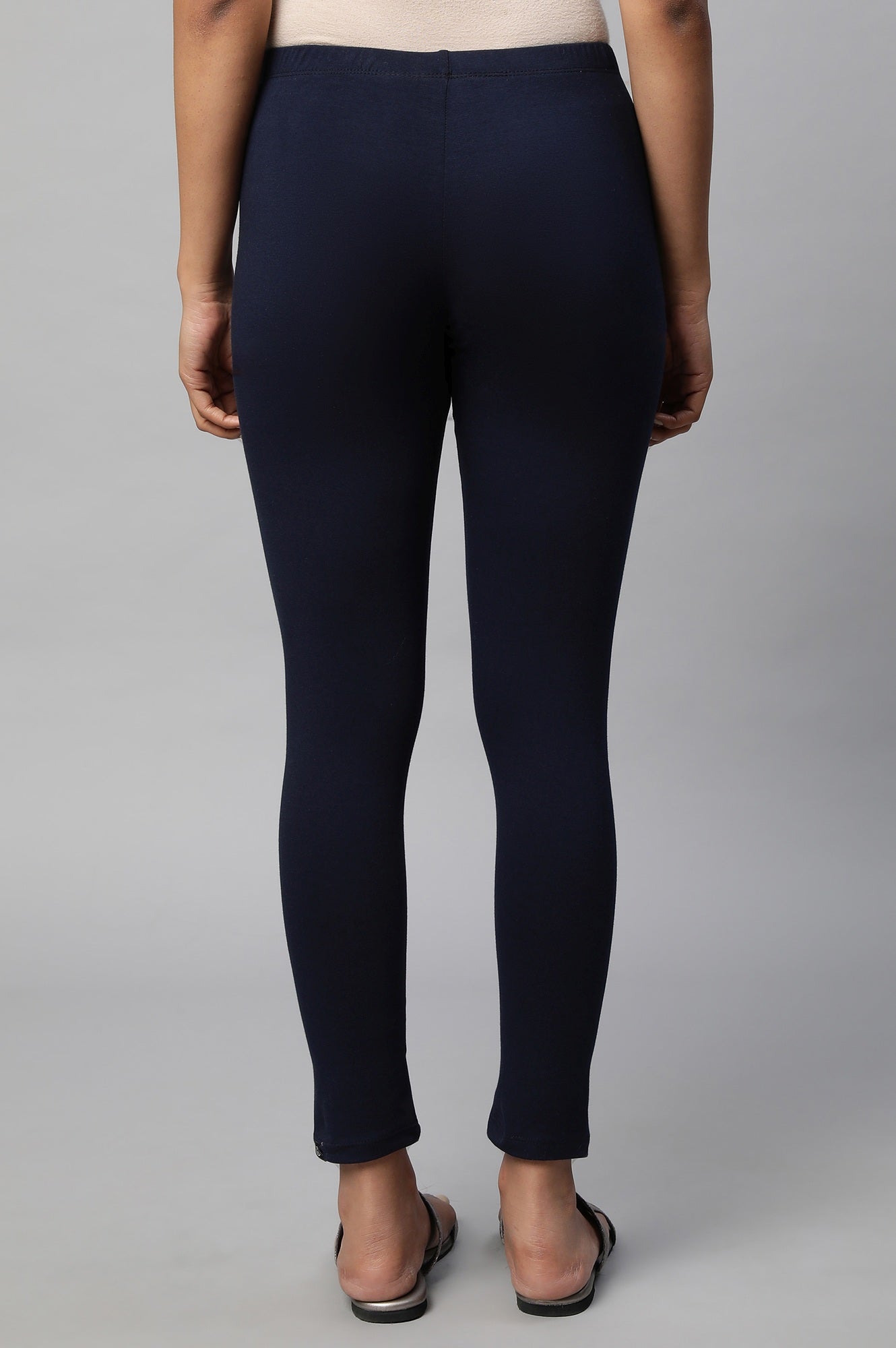 Navy Cotton Lycra Cropped Tights