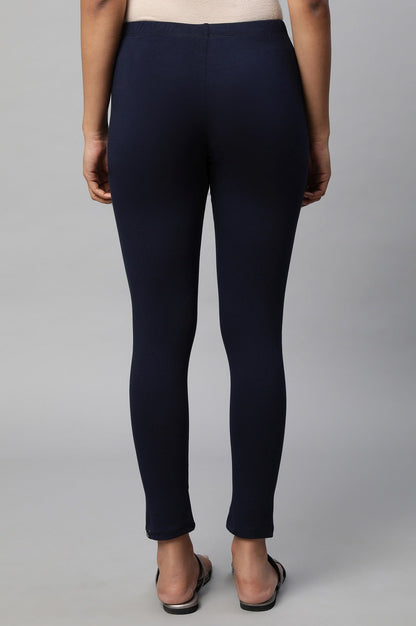 Navy Cotton Lycra Cropped Tights