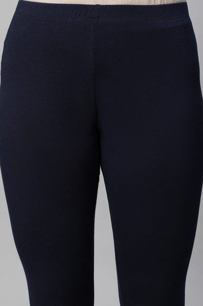 Navy Cotton Lycra Cropped Tights