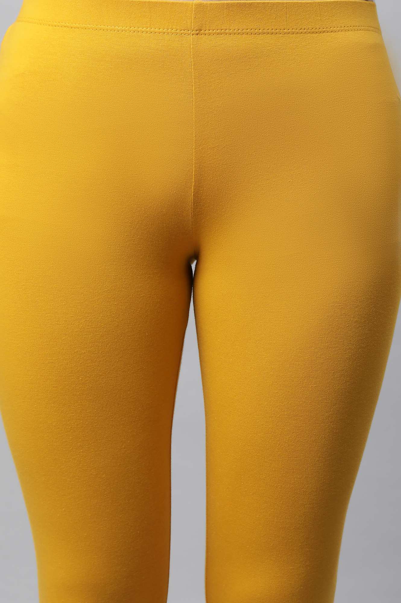 Yellow Cotton Lycra Cropped Tights