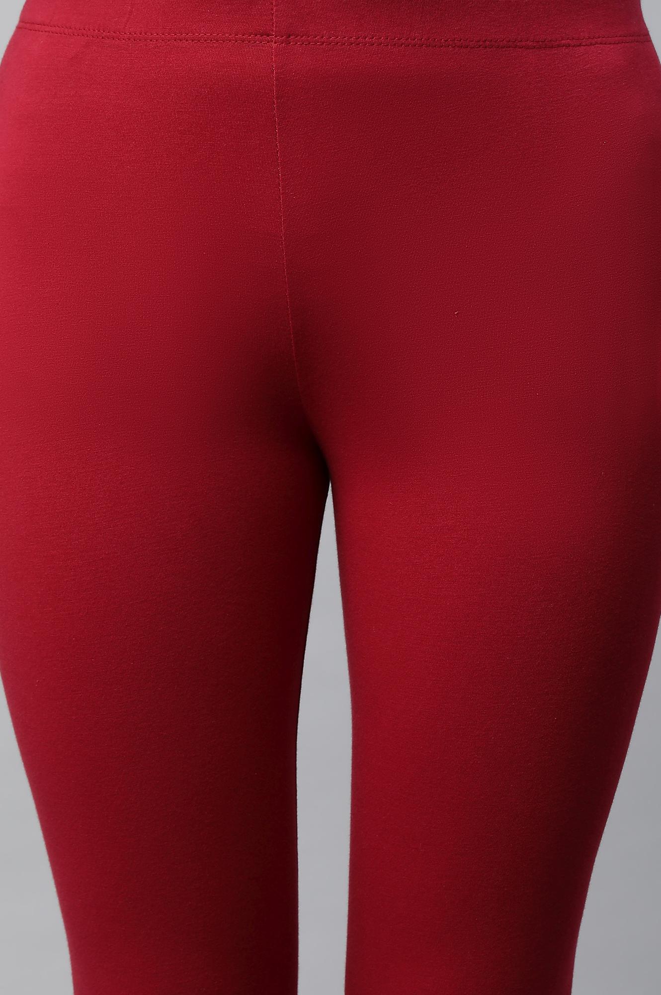 Red Cotton Lycra Cropped Tights