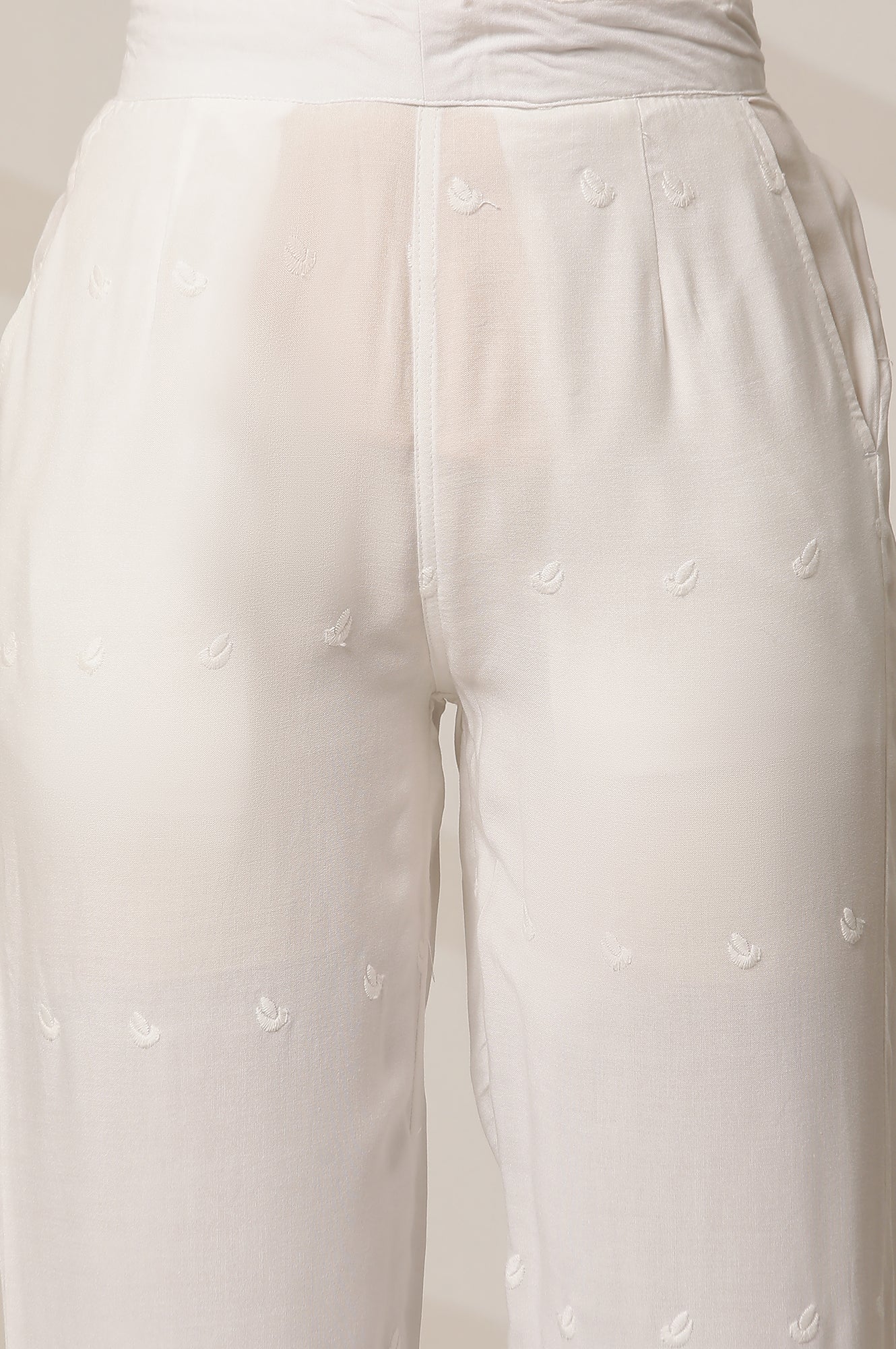 White Rayon Schiffli Narrow Palazzo